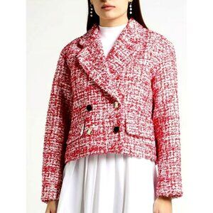 Sandro $580 Red Tweed Cropped Blazer Jacket Evening NWT Size 10